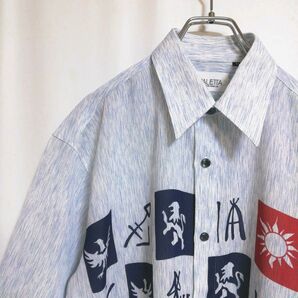 【90s】古着 半袖シャツ 透け感 ざらつき 薄手 パターン レトロ