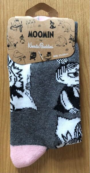 新品 リトルミイ ソックス 23-25㎝ レディース グレー×ピンク ノルディックバディズ クルーソックス コットン 靴下 ミィ
