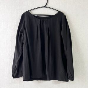orihica ブラウス カットソー 長袖 オフィスカジュアル 水玉 黒 スーツ Uネック ラウンドネック シンプル ブラック