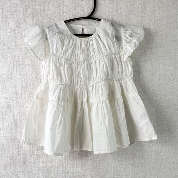 子供服 サイズ130 ペプラム フリル ブラウス ギャザー カットソー 半袖 ラウンドネック