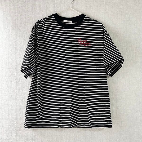 クラシカルエルフ 半袖Tシャツ ボーダー 白黒 綿100% ワンポイント 刺繍 ロゴ ユニセックス オーバーサイズ 体型カバー