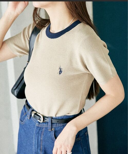 U.S. POLO ASSN. × PUBLUX/ユーエスポロアッスン 別注 襟配色 デザイン サマーニット Tシャツ 限定展開