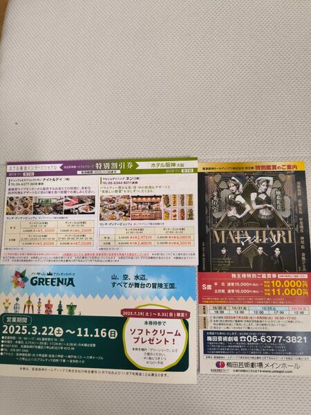 GREENIA入場券、ホテル阪神割引券、MATA HARI優待券 3点セット