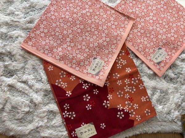 新品 桜花柄 子風呂敷 赤 オレンジ ピンク 3セット