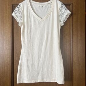 Rainbow Vネック レース Tシャツ カットソー