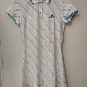 adidas ゴルフウェア ワンピース ストライプ ホワイト×ターコイズブルー