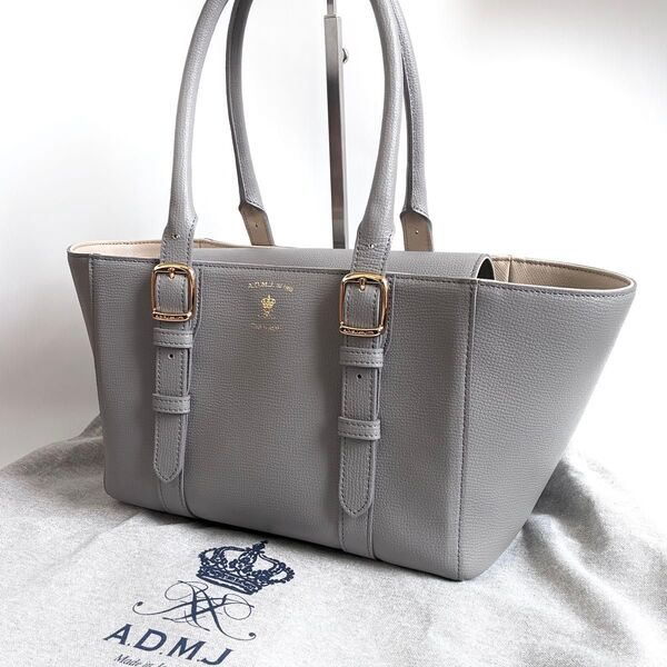 【極美品】ADMJ ハンドバッグ トートバッグ グレー ベルト レザー