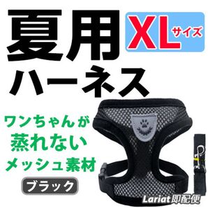 ハーネス《 ブラック・XLサイズ 》犬用 ベストタイプ 蒸れないメッシュ素材 リード付き 胴輪 ☆