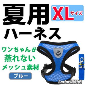 ハーネス《 ブルー・XLサイズ 》犬用 ベストタイプ 蒸れないメッシュ素材 リード付き 胴輪 ☆