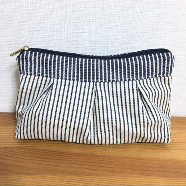 ハンドメイド ヒッコリーデニムポーチ ネイビー