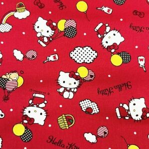 Hello Kitty ドットバルーン柄 オックス生地 はぎれ レッド 50cm