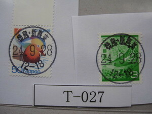 （Ｔ-027）使用済　年号下線入　徳島・新喜来簡易郵便局　和文印　