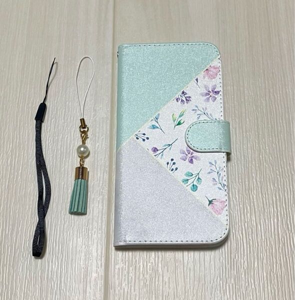 iPhone 13 pro max ケース 手帳型 マグネット開閉式 花柄 グリーン