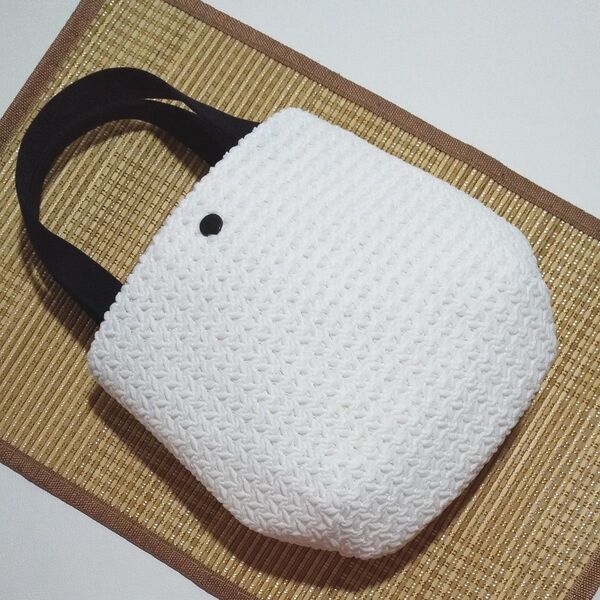 ハンドメイド*ミニミニトートバッグ サブバッグ お散歩バッグ/ White