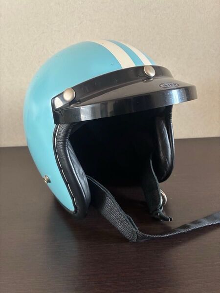 SHM タチバナ ジェットヘルメット L ? ライトブルー ホワイトライン BELL 520バイザー付 レザートリム 中古希少