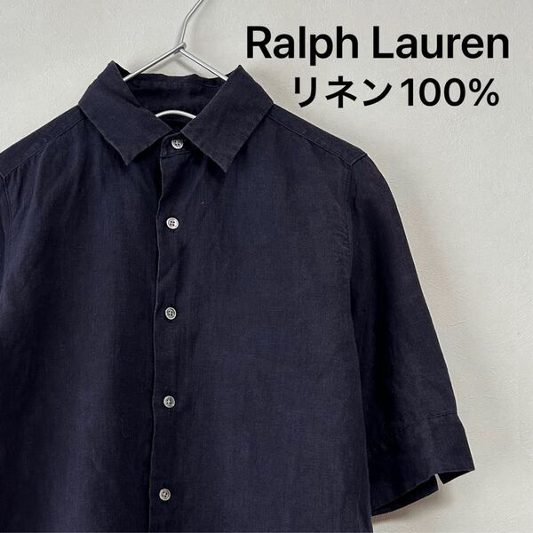 美品 90s Ralph Lauren 五分袖リネン シャツ ネイビー