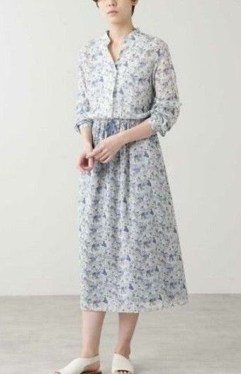 ☆HUMAN WOMAN☆リバティ花柄ロングシャツワンピース☆美ライン美品☆