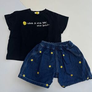 スマイリーフェイス スマイリー Tシャツ デニム パンツ しまむら 80 90 上下セット