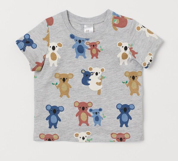 H&M Tシャツ 半袖 コアラ 80 90 男女兼用 ベビー服 キッズ グレー コットン 子供服 カットソー プリント 1歳