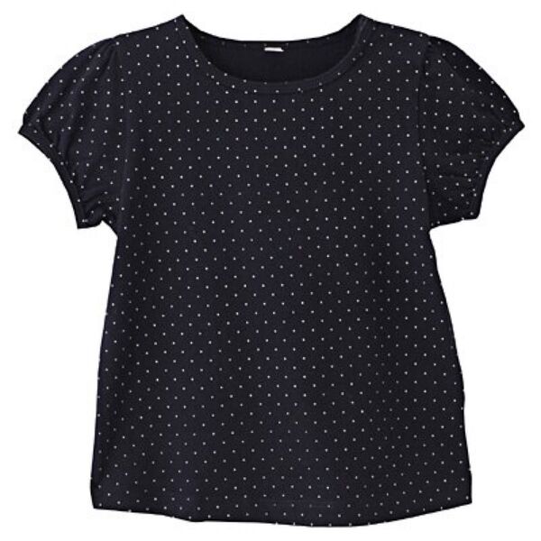 無印良品 80 パフスリーブ Tシャツ 半袖Tシャツ カットソー 水玉 ネイビー 女の子 ベビー服 紺 クルーネック トップス