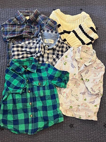 90 男の子 トップス 5着セット ベビー服 シャツ 2歳 半袖 長袖 チェック ニット gap レトロ 象 西松屋 ブルー 緑