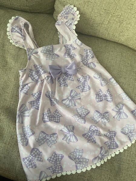 100ワンピース水着 リボン柄 女の子