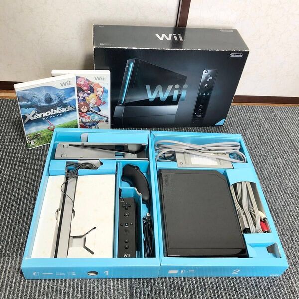 Wii(黒)本体 箱付き+ゲームソフト2個セット