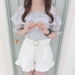 evelyn エブリン ショルダーリボンTP 水色 ブルー トップス