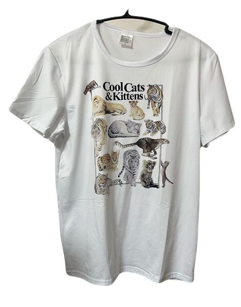 猫化 動物 Tシャツ ホワイト 新品未使用 半袖 L レディース
