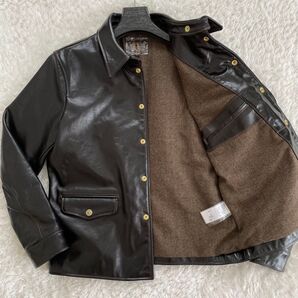 美品 ヴェルオックリー ホースハイド ドライビングコート 茶芯 ブラック レザージャケット 馬革 Lサイズ