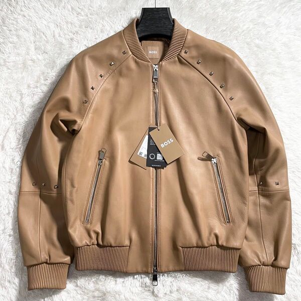 未使用 タグ付き HUGO BOSS ヒューゴボス ブルゾン レザージャケット スタッズ