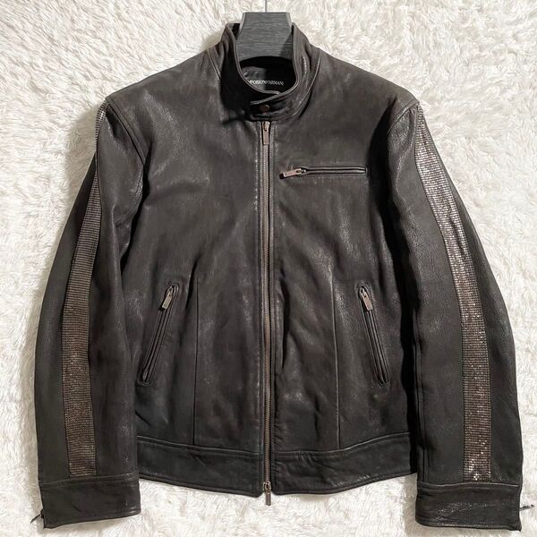 EMPORIO ARMANI エンポリオアルマーニ ゴートレザージャケット 山羊革 スパンコール ブラック