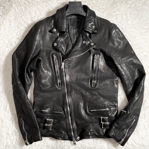 ISAMU KATAYAMA BACKLASH イサムカタヤマバックラッシュ ダブルライダースジャケット ジャパンカーフレザー L