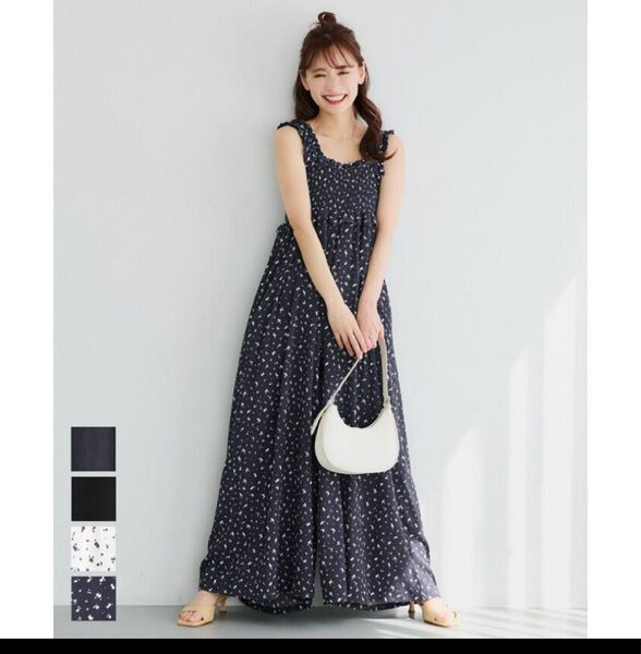 coca ネイビー花柄オールインワン