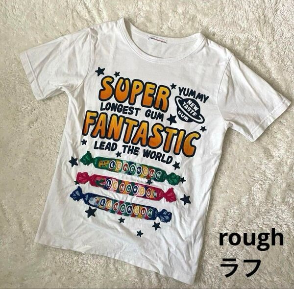 【訳あり特価】roughラフ半袖Tシャツ トップス 刺繍ワッペン白 F