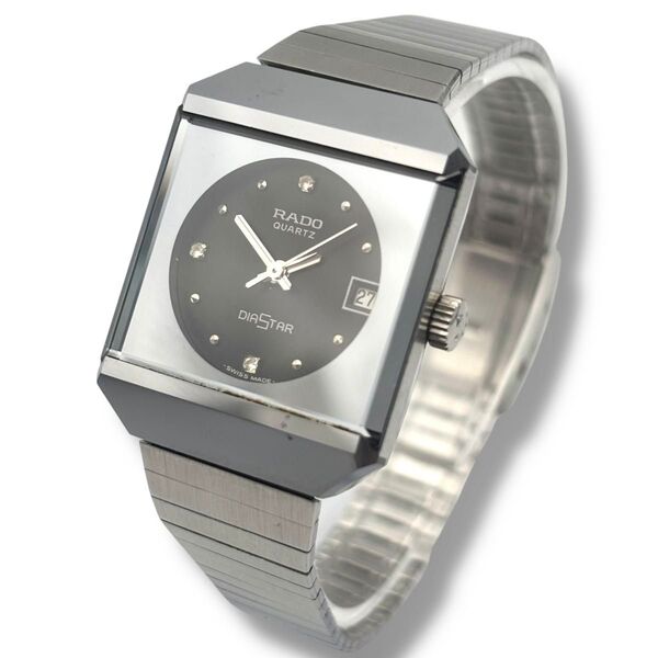 稼働 RADO ラドー 腕時計 ダイヤスター DIASTAR メンズ クオーツ QZ 3石 デイト 3針 黒文字盤 シルバー