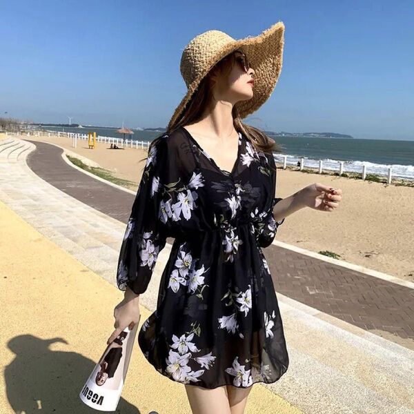 M ラッシュガード 水着 上下セット 長袖 セパレート 日焼け対策 UVカット 体型カバー 水陸両用 吸汗速乾 水着 ワンピース