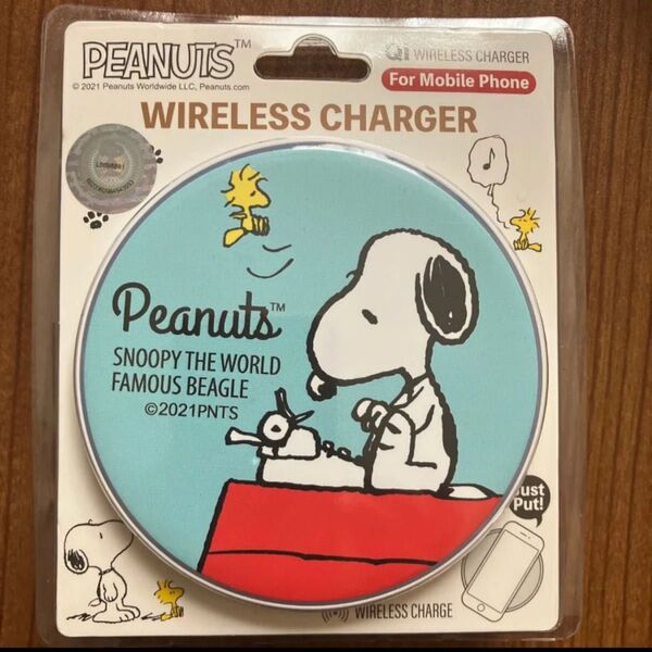 スヌーピー SNOOPY ワイヤレス充電器 iPhone Android Qi対応 かわいい ブルー