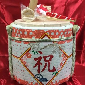 飾り樽ステンレスボウル入り祝花柄4斗型備品、特製鏡板付き