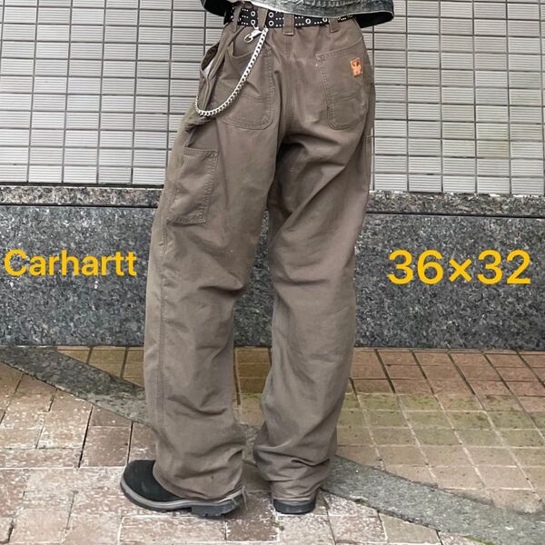 着画 Carhartt カーハート ペインターパンツ ワーク バイカー ストリート アメカジ ブラウン グレー 古着 USA製