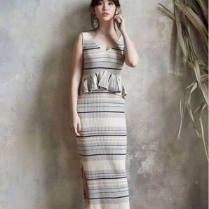 Herlipto Mulch Stripe Back Ribbon Dress / ロング丈 ノースリーブワンピース タイト