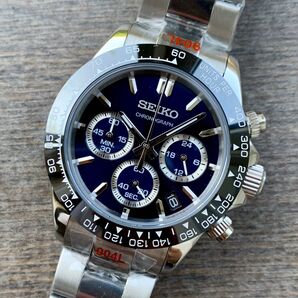 腕時計 カスタム デイトナ ブルー VK63 mod クロノグラフ オマージュ セイコー Seiko 8t63 SBTR011