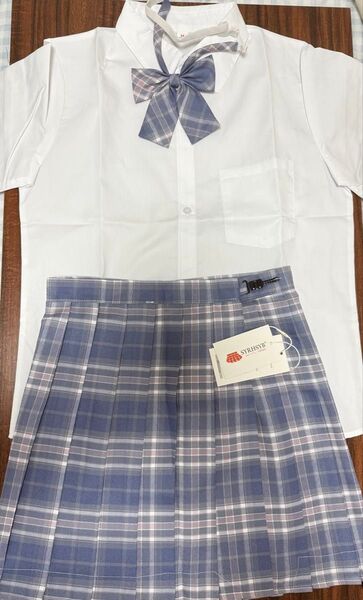 学生服セット Mサイズ 白シャツ 青チェックスカート