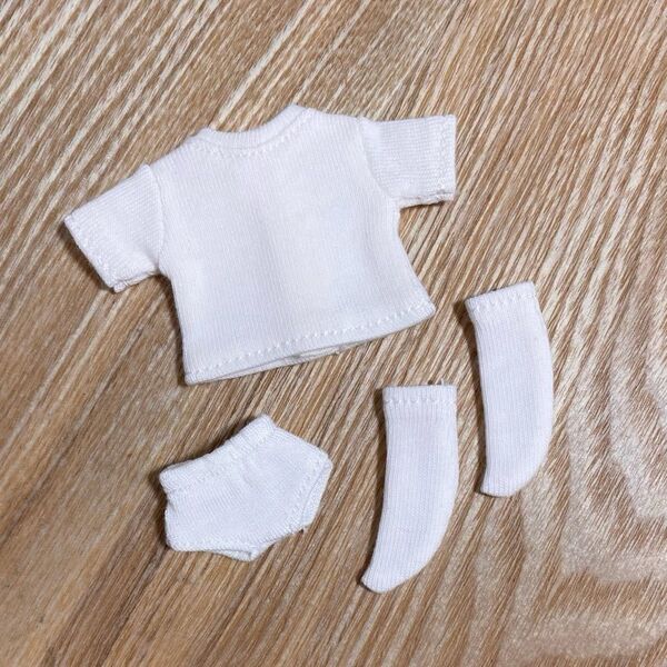 3点セット 白 オビツ11 ねんどろいど どーる バービー チェルシー Tシャツ パンツ 靴下 下着 1/12 ドール 人形 服