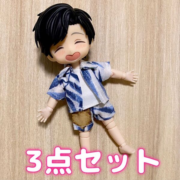 アロハ シャツ パンツ 3点セット 青 オビツ11 ねんどろいど どーる バービー チェルシー 1/12 ドール 服 インナー 夏