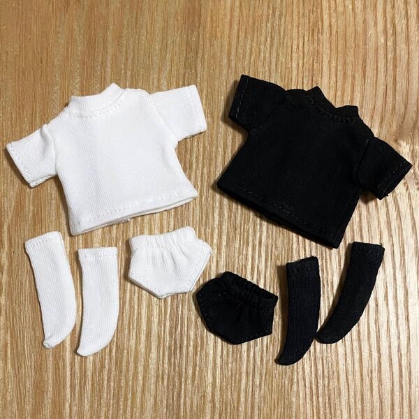 2色セット 白黒 オビツ11 ねんどろいど どーる バービー チェルシー Tシャツ パンツ 靴下 下着 1/12 ドール 人形 服