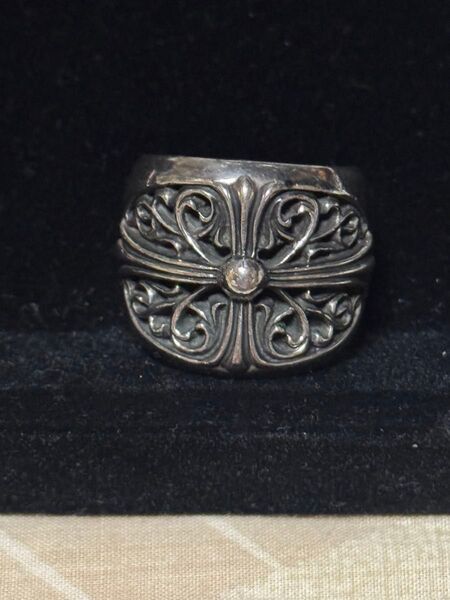 CHROME HEARTS クロムハーツ クラシックオーバル リング クロス フローラル キーパー 41g 21~22号程