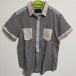 cube sugar キューブシュガー 半袖シャツ チェックシャツ ブラウス 綿麻 コットンシャツ