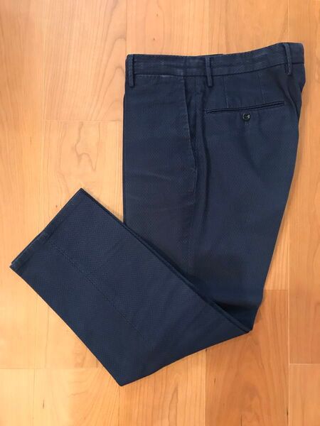 定価4.3万!INCOTEX インコテックス SLIM FIT 織柄ストレッチコットン高級スラックス ネイビー サイズ46 パンツ