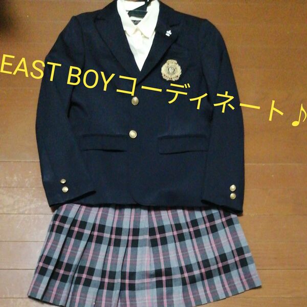 EASTBOY ブレザー プリーツスカート ブラウスイエロー制服3点セット グレーチェックスカート 高校生中学生大学生 面接お受験